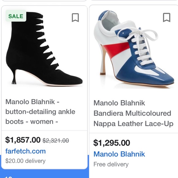 ♥️SOLD♥️MANOLO BLAHNIK Classic Black & White Logo EUC Sneaker 4” Heel Booties 39 - Picture 16 of 17